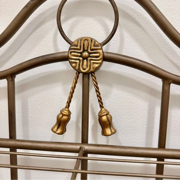 Vintage metal 2 tier wall table shelf gold brass tones tassels gorgeous like new - Picture 5 of 15